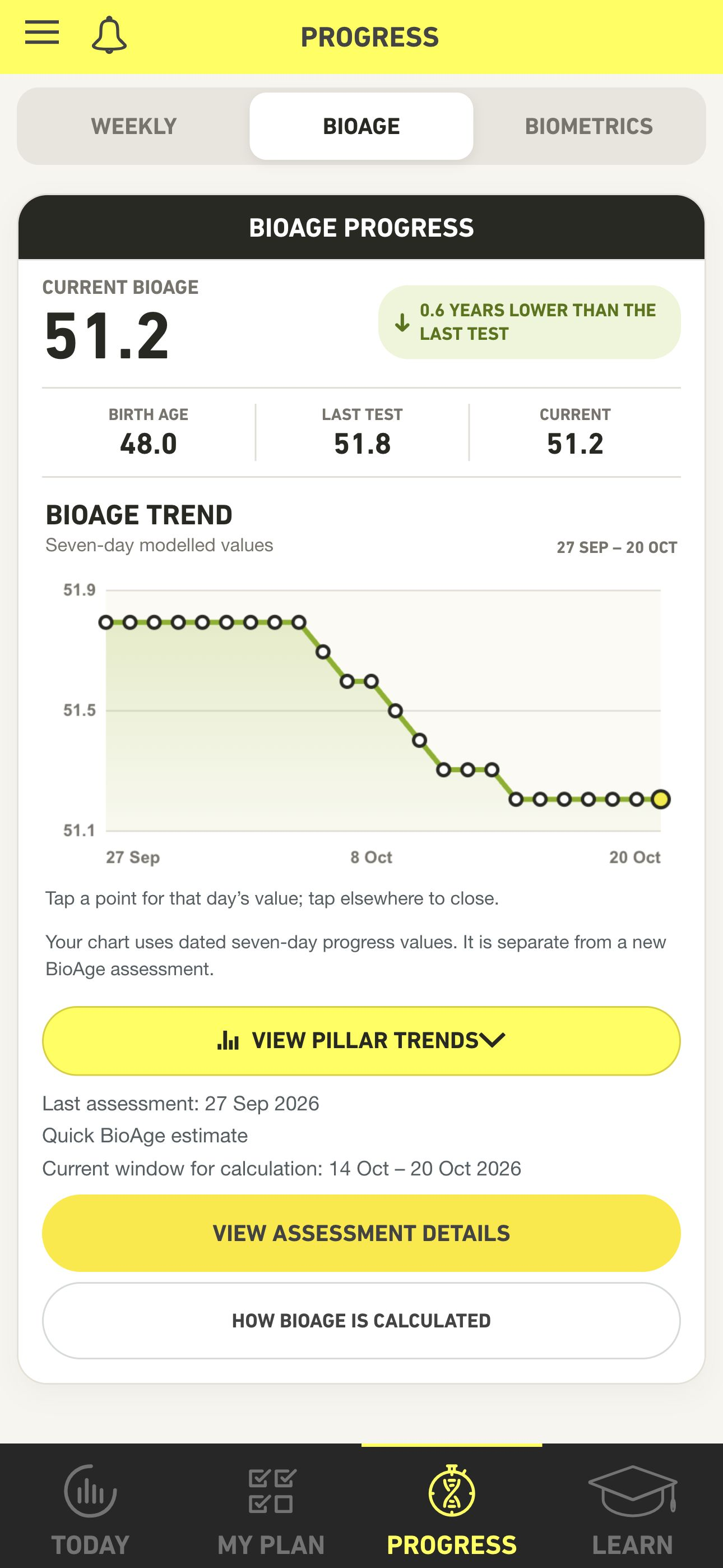 Ritualize BioAge progress over time on iPhone