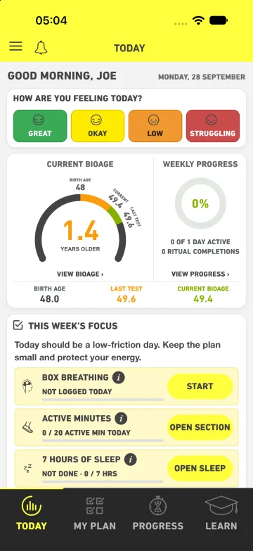 Ritualize Today dashboard on iPhone